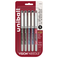 uni-ball Vision Needle Rollerball Pens - 0.7mm - Assorted Colours - 5 Pack-Rollerball Pens