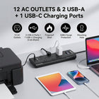 Huntkey 6' Flat Plug Surge Protector Power Strip with 12 Outlets and 3 USB Ports - Black - 2 Pack-Features a unique layout with 12 AC outlets spaced widely apart, specifically designed to accommodate bulky adapter plugs without blocking neighboring sockets.