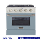 Kucht 30" KDF Series Pro Style Propane Gas Dual Fuel Range - Stainless Steel/Light Blue-Dual bake elements deliver powerful performance: 3,000 watts (base) and 850 watts (top), with a 3,500-watt broiler for intense top heat