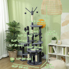 PawHut 71" Cat Tree Tower with Scratching Posts, Condo and Bed - Dark Grey-Teasing toy balls for playful stimulation 