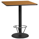 Flash Furniture Dessus de table carré de 36 po en stratifié de bois naturel avec anneau de pied-Table d'hospitalité à hauteur de bar