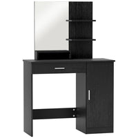 HOMCOM Vanity Desk with Mirror and Shelves - 35.4" L x 15" W x 54.3" H - Black-A clear mirror makes your makeup more convenient 