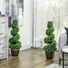 HOMCOM 36" Artificial Topiary Spiral Boxwood Trees in Pot - Green - 2 Pack-Suitable for home, office or outside use 