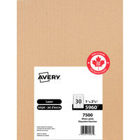 Avery White Rectangle Labels with Easy Peel, 1" x 2-5/8", for Laser/Inkjet Printer, 7500 Pack (5960)-1" x 2-5/8", White