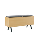 Manhattan Comfort Paloma 35.8" Modern Linen Weave Upholstered Accent Storage Bench - Natural Oak-Lift Top Powered by Gas Strut for Easy Open/Close and Self Hold Mechanism