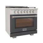 Kucht 36" KFX-X Series Pro Style Natural Gas Range - Stainless Steel/Cement Gray-Product dimensions 27.75" L x 36" W x 36" H