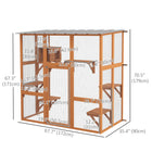 PawHut - Enclos extérieur pour chat en bois - 67,7 po L x 35,4 po l x 70,5 po H - orange-Recouvert d'une plaque en PC et construit en bois de sapin massif pour garantir la stabilité 