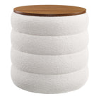 Modway Mezzo Round Boucle Fabric Storage Ottoman - Cloud-Channel Tufted