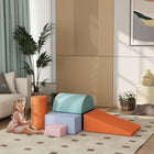 Qaba - Jouets d’escalade pour bébé d’intérieur, blocs d’escalade en mousse - orange et bleu - ensemble de 6-Améliore la motricité globale, la reconnaissance des couleurs et la compréhension des formes géométriques 