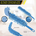 Gritt Commercial 22" Flexible Wand Duster with Microfiber and Chenille Sleeve - 3 Pack-Wand bends and contours to any surface