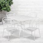 35.5'' Square White Indoor-Outdoor Steel Patio Table Set with 4 Round Back Chairs [CO-35SQ-03CHR4-WH-GG]-White Powder Coat Finish