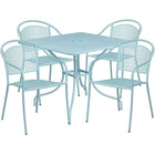 35.5'' Square Sky Blue Indoor-Outdoor Steel Patio Table Set with 4 Round Back Chairs [CO-35SQ-03CHR4-SKY-GG]-Set Includes Table and 4 Chairs