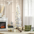 HOMCOM 6' Pre-Lit Pencil Artificial Christmas Tree with 395 Branches - Green-Natural basic design offers enough space to hang ornaments 