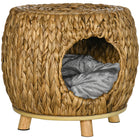 PawHut Elevated Wicker Cat Bed with Washable Cushion - Light Brown-Wicker cat bed ensures breathability, keeping your cat cool 