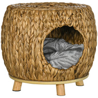 PawHut - panier pour chat en osier avec coussin lavable, animal surélevé - marron clair-Le lit pour chat en osier assure une bonne respirabilité, gardant votre chat au frais 