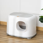 PawHut Open Top Kitty Pan Cat Litter Box with Anti-Sand Tunnel - White-Sand-falling tunnel prevent Litter from falling out