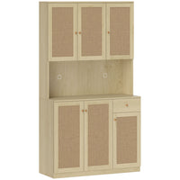 HOMCOM 71" H Kitchen Pantry Cabinet with Open Countertop Hutch - Natural Wood-Open countertop for a microwave, coffee maker, or other small appliances, with 2 cable holes for cord management 