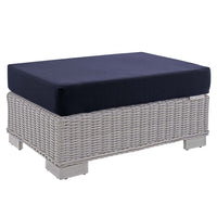 Modway Conway Sunbrella Outdoor Patio Wicker Rattan Ottoman - Light Grey/Navy-Outdoor Patio Ottoman