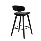 Armen Living Fox 25.5" Counter Height Mid-Century Modern Bar Stool in Black Faux Leather & Black Wood-5