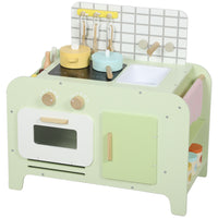 Qaba Kids Kitchen Playset with 15 Accessories- Green-Comes with 15 accessories, sparking your little chef's endless creative fun 