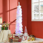 HOMCOM 6' Slim Artificial Christmas Tree with Colourful LED Lights - White-Beautiful eight pre-set settings for creative holiday twinkling: continue lighting (Steady On), cycle lighting (Combination, In Waves, Sequential, SLO-GLO) and flashing modes (Twinkle/Flash, Slow Fade, Chasing/Flash) 