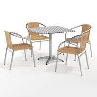Flash Furniture – Table carrée de 31,5 po en aluminium, 4 sièges en rotin beige, int/ext (TLH-ALUM-32SQ-020BGECHR4-GG)-Aluminium, plastique, rotin, acier inoxydable