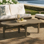 Modway Saratoga Oval Outdoor Patio Teak Wood Coffee Table - Weathered Grey-Intersecting Stretchers
