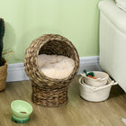 PawHut Wicker Cat Bed with Cushion and Stand - Dark Brown-Colour: Dark Brown (base) & Beige (cushion) 