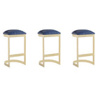 Manhattan Comfort - Aura tabouret de bar moderne 42 cm en similicuir bleu et laiton poli, lot de 3-Tabouret de bar moderne sans dossier, parfait pour une utilisation élégante dans un bar et une cuisine. Ensemble de 3