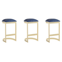 Manhattan Comfort - Aura tabouret de bar moderne 42 cm en similicuir bleu et laiton poli, lot de 3-Tabouret de bar moderne sans dossier, parfait pour une utilisation élégante dans un bar et une cuisine. Ensemble de 3