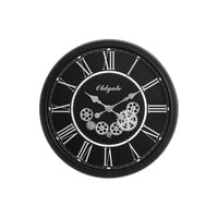 Monarch Specialties Clocks 30" Round Oversized Wall Clock - Black -Make a bold statement with this large, oversized 30" round wall clock featuring a moving gear mechanism in sleek black, perfect for transitional style home decors