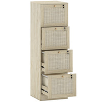 HOMCOM 4-Drawer Letter/A4 Filing Cabinet Lockable - Oak-Natural rattan drawer fronts and wood grain finish create boho style accent
