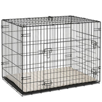 PawHut - Cage pour chien 30 po, cage pour chien en métal pliable avec 2 portes, plateau, coussin-Portes avant et latérales pour un accès facile, avec des verrous latéraux pour les maintenir en sécurité à l'intérieur si nécessaire 