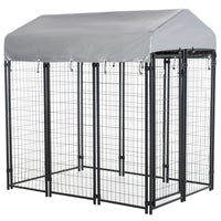 PawHut Outdoor Welded Wire Dog Kennel with Cover - 6' x 4' x 6' - Black/Silver-Heavy steel ensures durability and security for your pet 