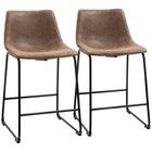 HOMCOM Counter Height Bar Stools with Back - Brown - 2 Pack-Classic distressed PU leather design
