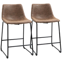 HOMCOM Counter Height Bar Stools with Back - Brown - 2 Pack-Classic distressed PU leather design

