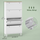 HOMCOM Shoe Cabinet with 4 Flip Drawers in Narrow Design - White-Four solid pine wood legs for reliable support