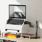 North Bayou Laptop/Monitor Desk Mount-Easy Installation: Mounting your laptop is a simple process with the detachable laptop tray. We provide all the necessary tools and hardware, and instructions for easy assembly. Depending on the desk situation, you can choose between a clamp (fits desks from 1" to 3.1" thick) or grommet mounting (suitable for desks from 0.78" to 3.52" thick).