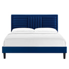 Modway - Sofia Lit plateforme complet en velours haute performance avec capitonnage vertical et pieds effilés en bois noir - Marine-Pieds en bois noir effilés