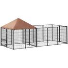 PawHut - Chenil pour chien d’extérieur avec gamelles rotatives et réglables en hauteur - 11,3 pi x 4,7 pi x 5,1 pi-Une pièce privée et une zone d’activité offrent liberté et repos 