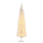 HOMCOM 7' Pre-Lit Artificial Christmas Tree with Warm White LED Lights - White-7 foot tall artificial Christmas tree in a slim pencil style design 