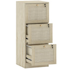 HOMCOM 3-Drawer Letter/A4 Filing Cabinet Lockable - Oak-Natural rattan drawer fronts and wood grain finish create boho style accent

