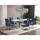 Manhattan Comfort Element 19.68" Modern Velvet Upholstered Dining Chair - Blue - Set of 2-Open Industrial Design Stainless Steel Metal Frame Base with Chrome Finish