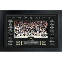 Pittsburgh Penguins 2009 Stanley Cup Replica Signature Frame with Game-used Net - Framed Print - 35" x 23"-Premium print framed