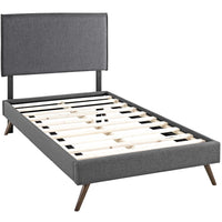 Modway Amaris Fabric Twin Platform Bed with Round Splayed Legs - Grey-Fine Polyester Upholstery