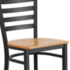 Flash Furniture HERCULES Series Black Ladder Back Metal Restaurant Barstool - Natural Wood Seat-Two Curved Support Bars