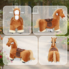 Qaba 6V Electric Ride-On Horse with Cover and Wheels - Brown-Enjoy 40 minutes of continuous riding fun with built-in cheerful music 