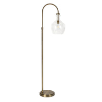Hudson&Canal Verona Arc Floor Lamp with Glass Shade - Brass/Clear-Mid-century modern design for your living room, office space, bedroom, or reading nook
