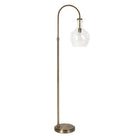 Hudson&Canal - Lampadaire Verona Arc avec abat-jour en verre - Laiton/Transparent-Design moderne du milieu du siècle pour votre salon, votre bureau, votre chambre ou votre coin lecture