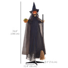 HOMCOM - 75" Sorcière avec Balai Décoration Extérieure d'Halloween-Comprend des yeux rouges effrayants et une citrouille colourée et lumineuse 